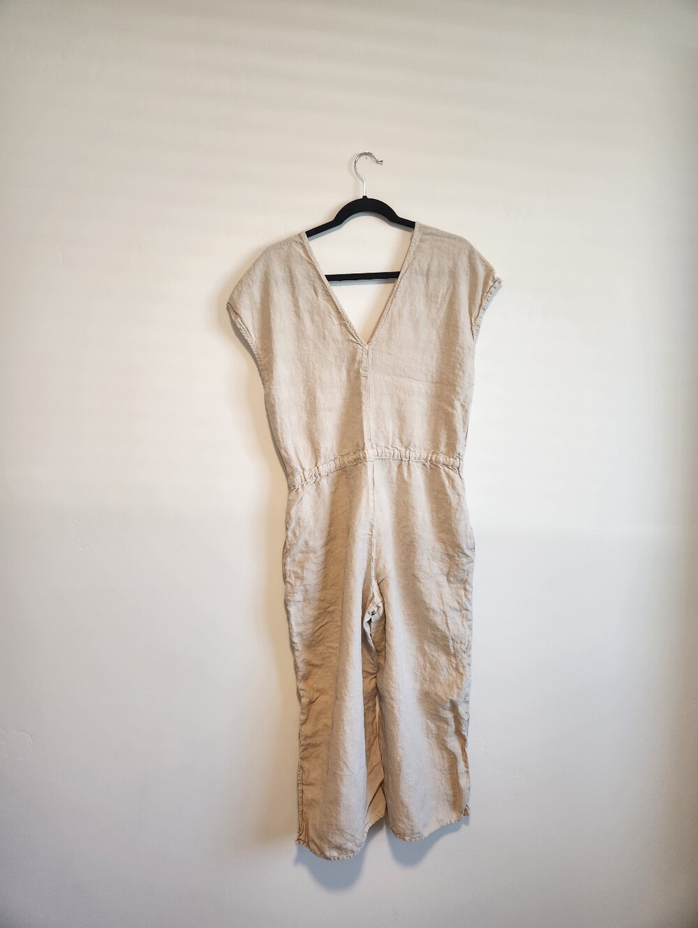 Anthropologie Cloth & Stone Linen Cropped Wide Leg Jumpsuit Size Medium - Picture 2 of 6